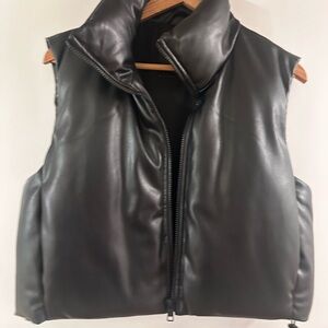 Zara Black Moto Vest with High Collar and Sleek Design